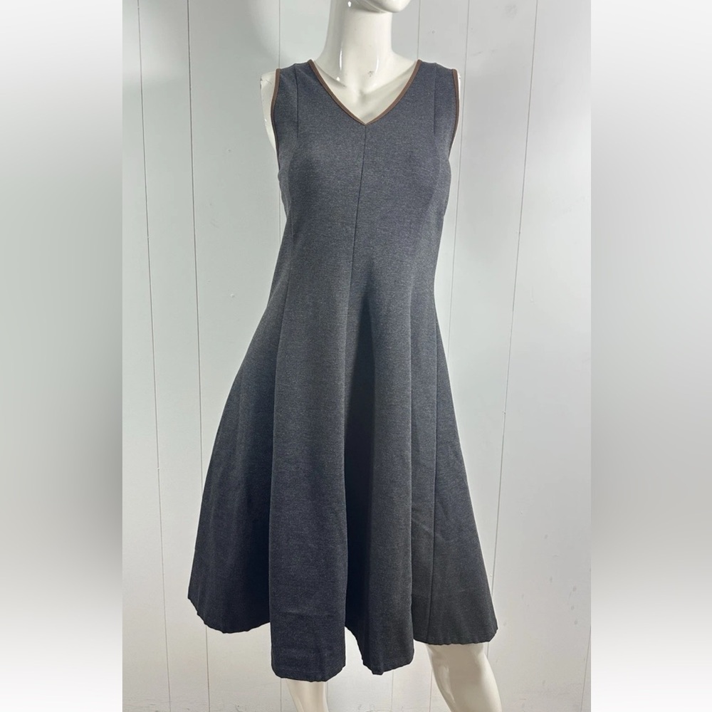 Lauren Ralph Lauren Dress Womens Sz Small Gray Sleeveless V Neck Fit & Flare